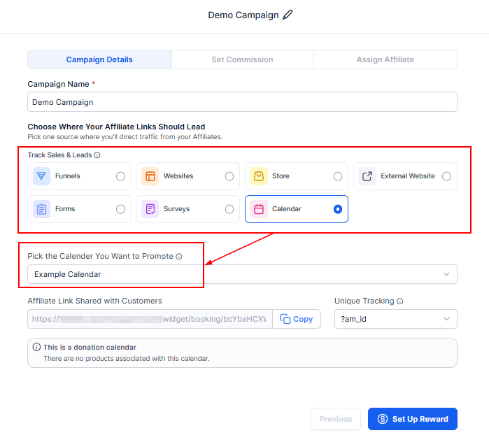 Select a Campaign Source in the Affiliate Manager