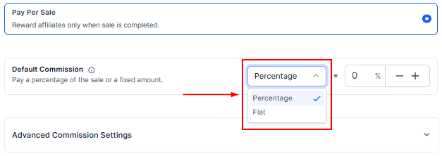 Select a Commission Type in the Affiliate Manager