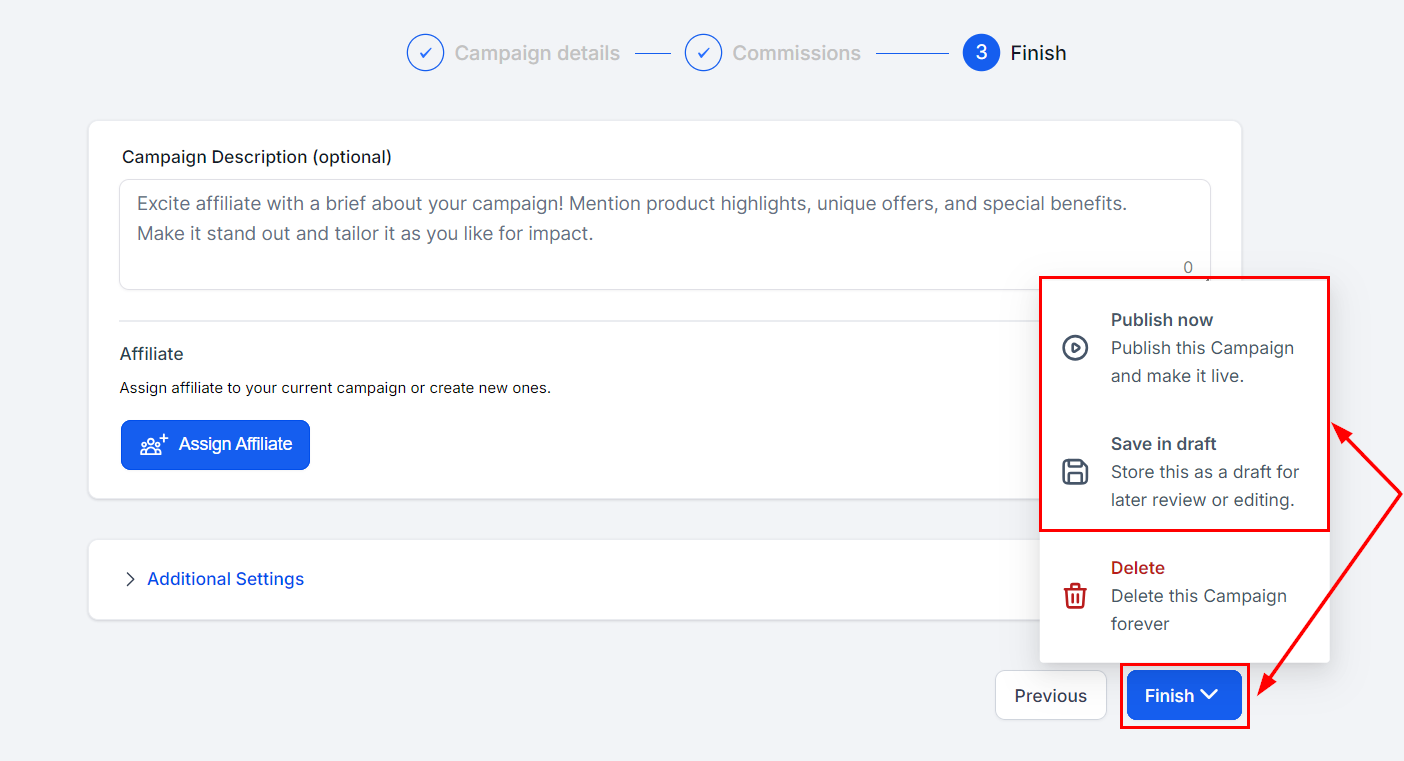 Publish in the Affiliate Manager