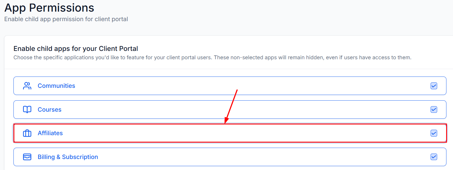 Enabling the App in the Affiliate Manager (2)