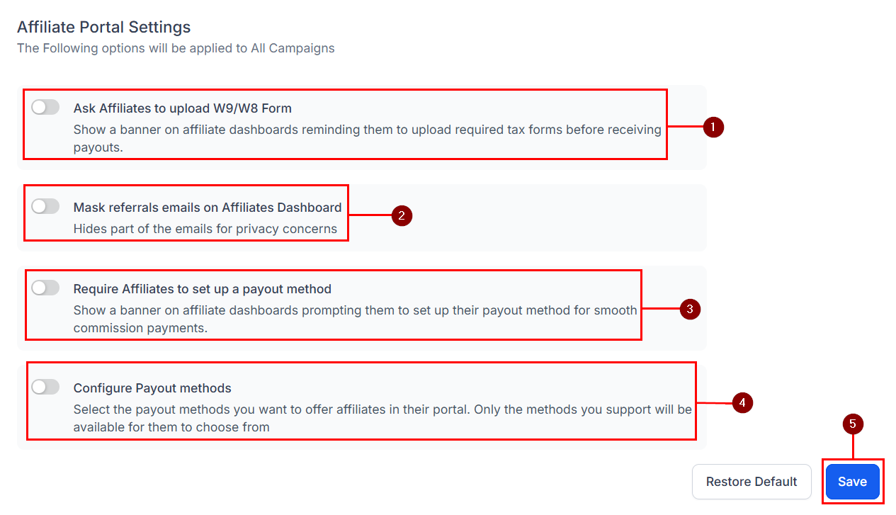 Customizing Available Features in the Affiliate Manager (2)