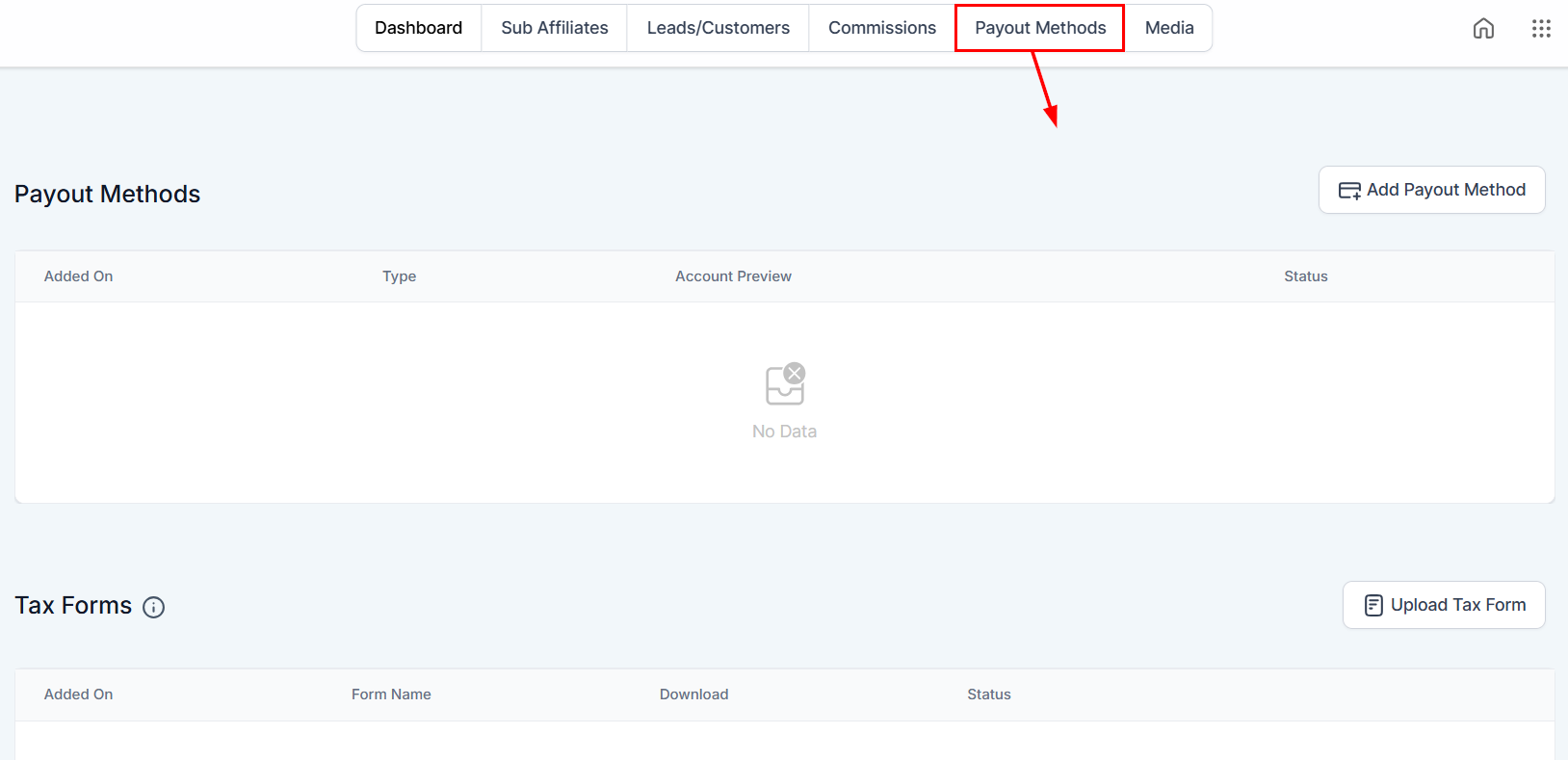 Payout Methods in the Affiliate Manager