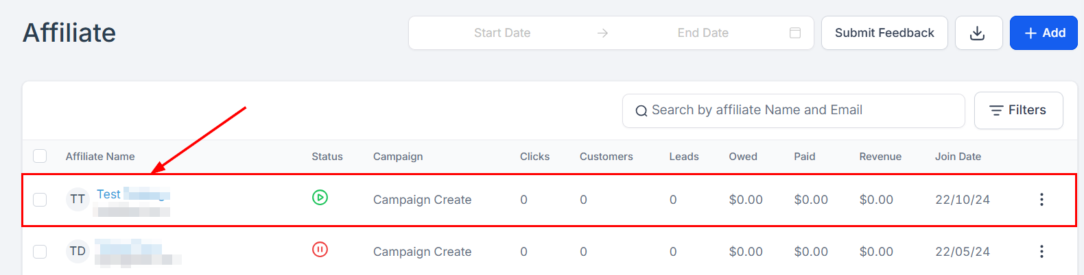 Accessing Affiliate Details in the Affiliate Manager