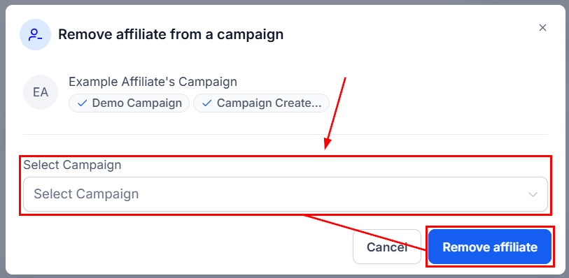 Removing an Affiliate from a Campaign in the Affiliate Manager (3)