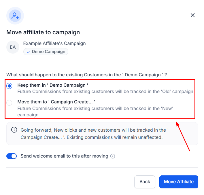 Moving an Affiliate from a Campaign in the Affiliate Manager (4)