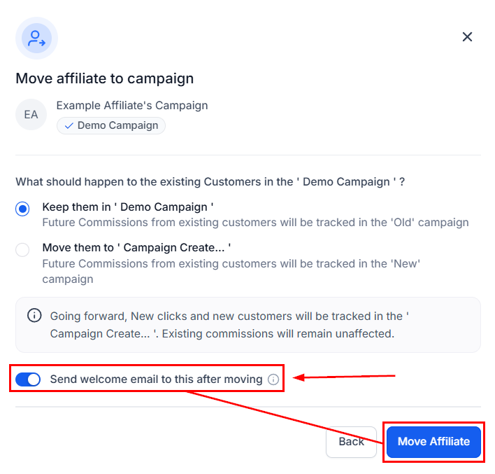 Moving an Affiliate from a Campaign in the Affiliate Manager (5)