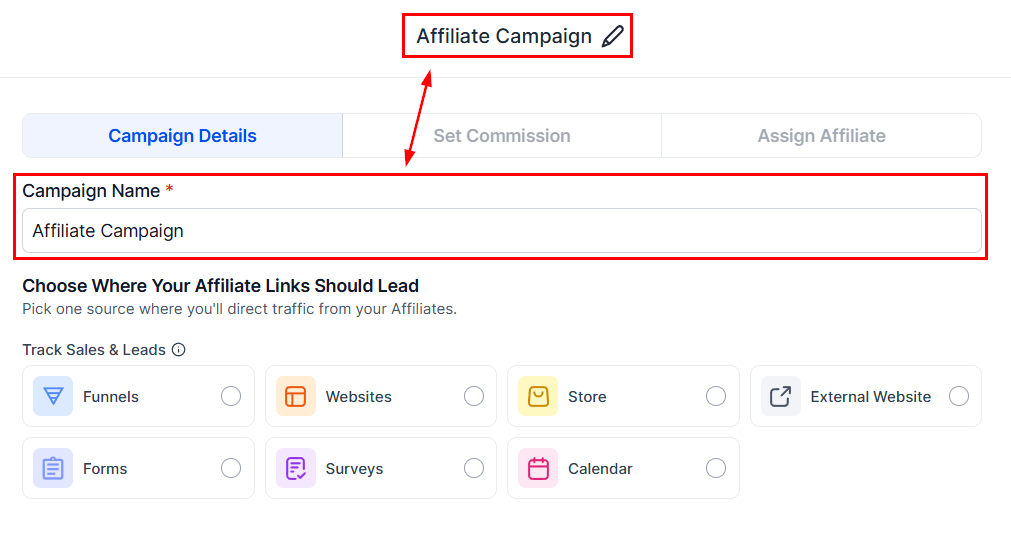 Campaign Name in the Affiliate Manager