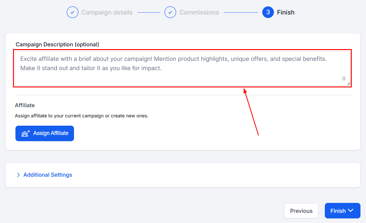 Campaign Description in the Affiliate Manager