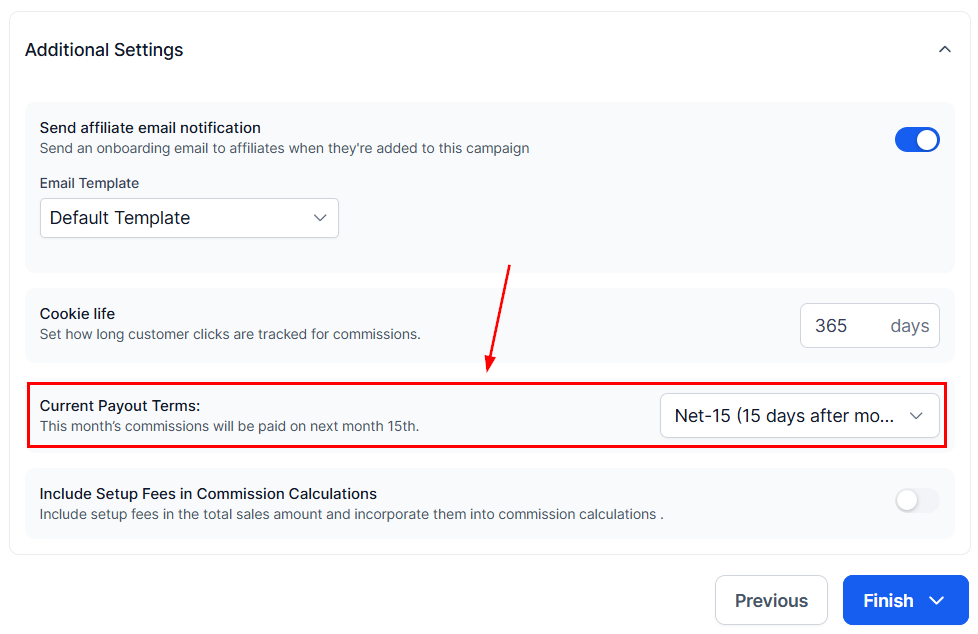 Payout frequency in the Affiliate Manager