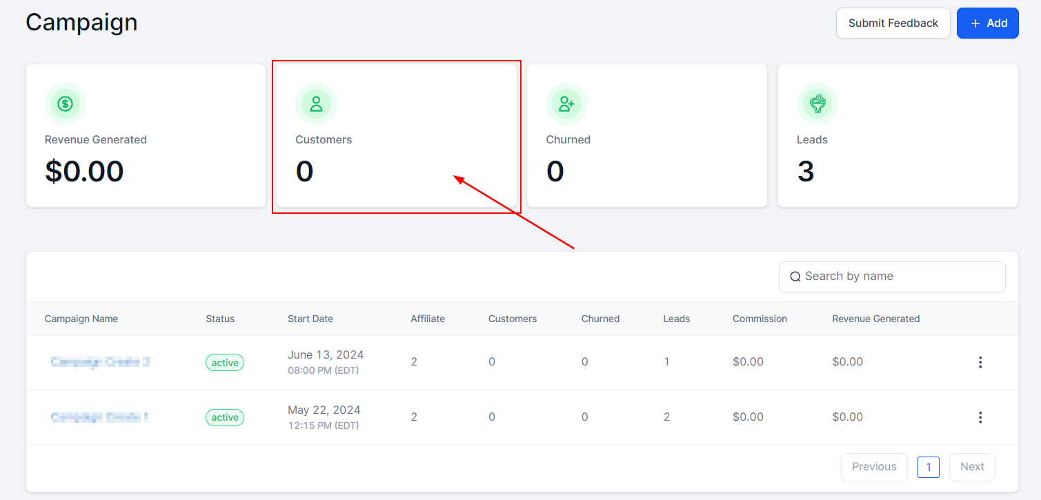 Customers in the Affiliate Manager