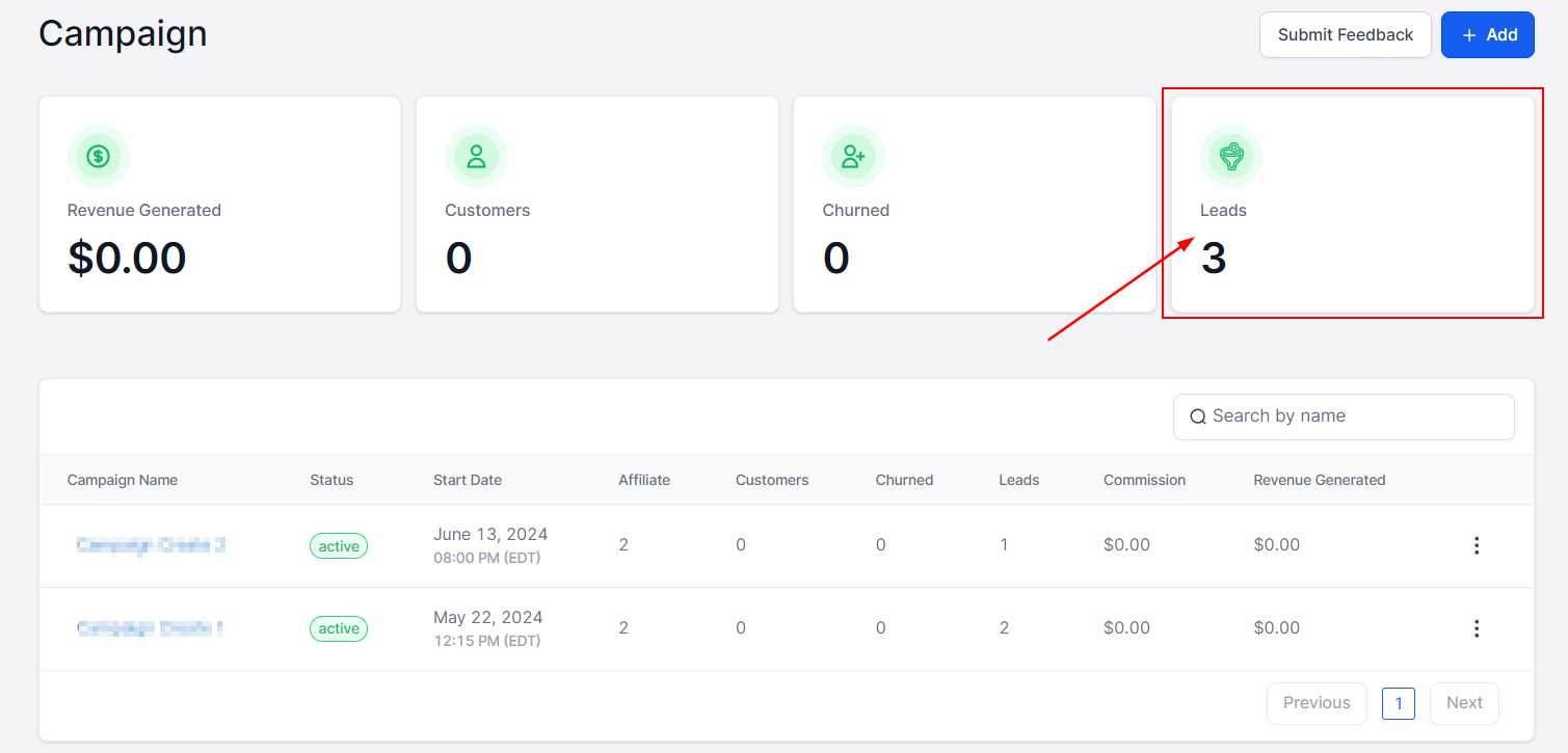 Leads in the Affiliate Manager