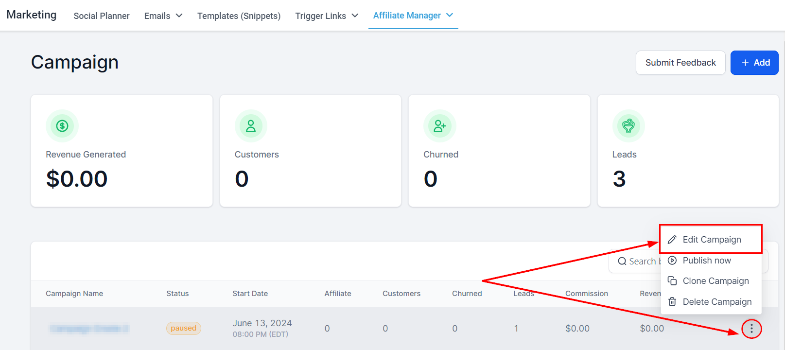 Edit Campaign in the Affiliate Manager