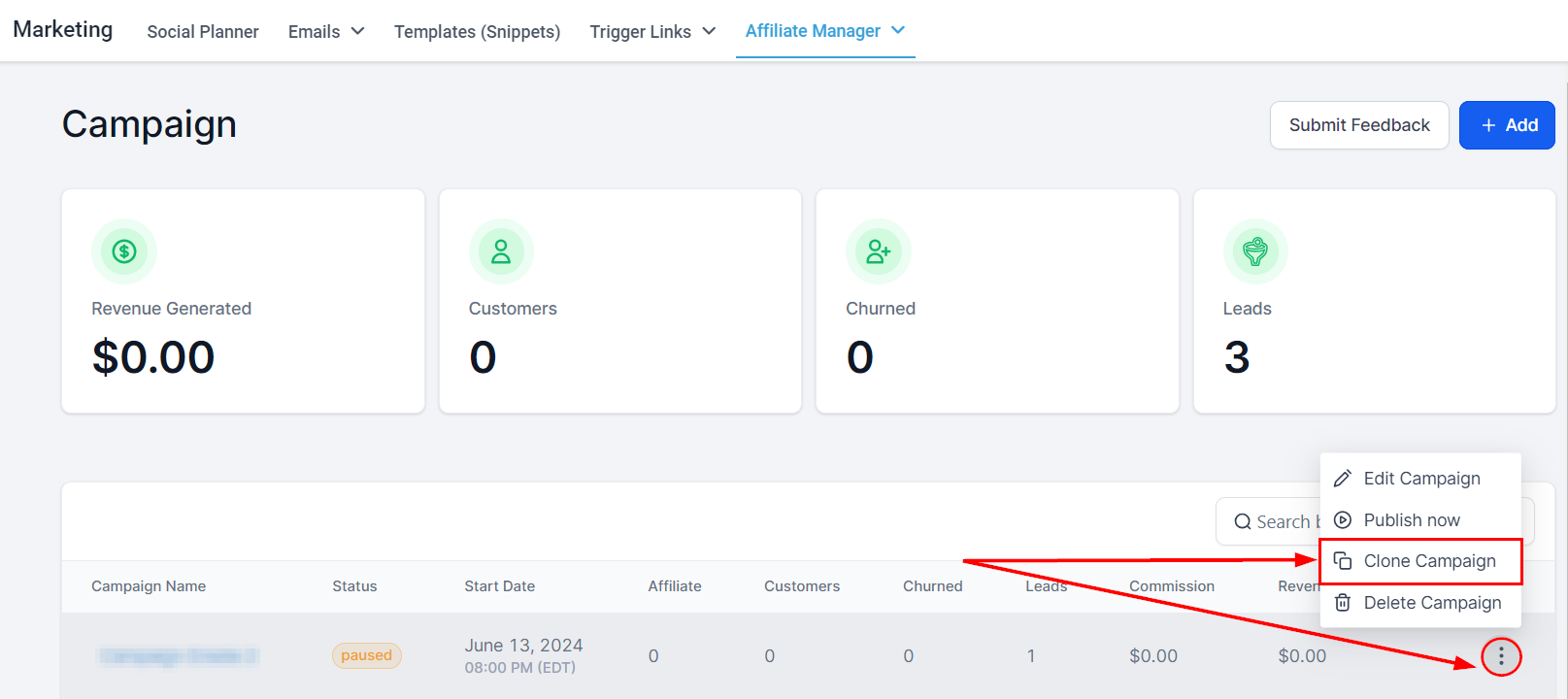 Clone Campaign in the Affiliate Manager