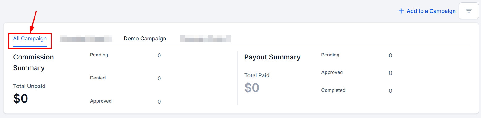 All Campaign in the Affiliate Manager
