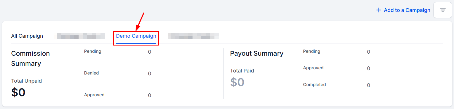 Individual Campaign View in the Affiliate Manager