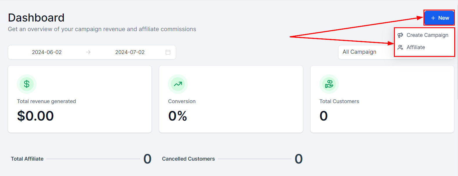 Creating a New Affiliate or Campaign in the Affiliate Manager
