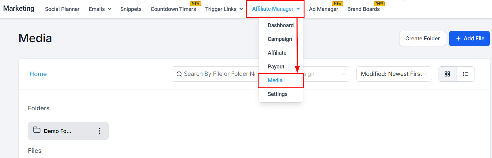 Access the Media Library in the Affiliate Manager