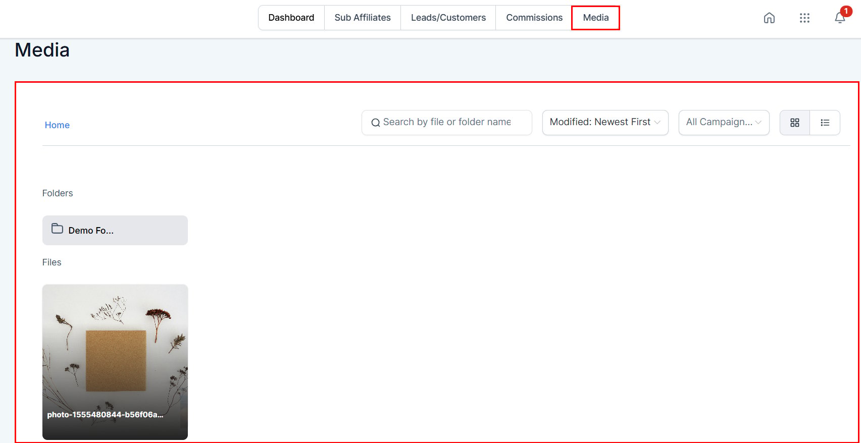 Files in the Affiliate Manager (2)