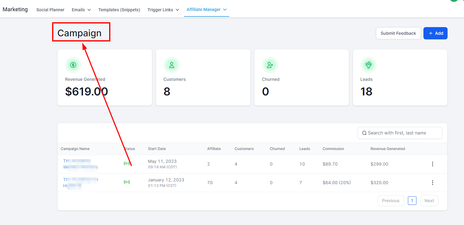 Campaign in the Affiliate Manager
