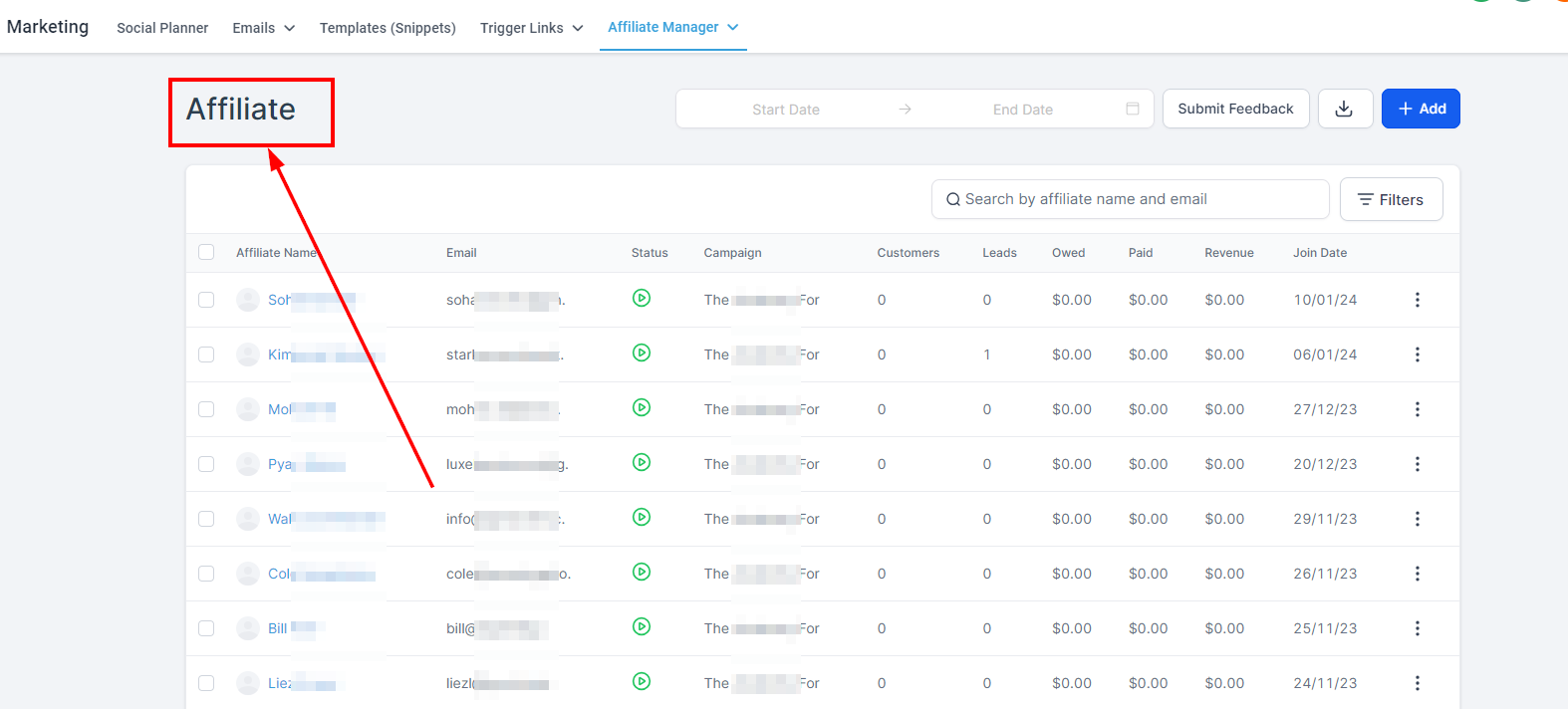Affiliate in the Affiliate Manager