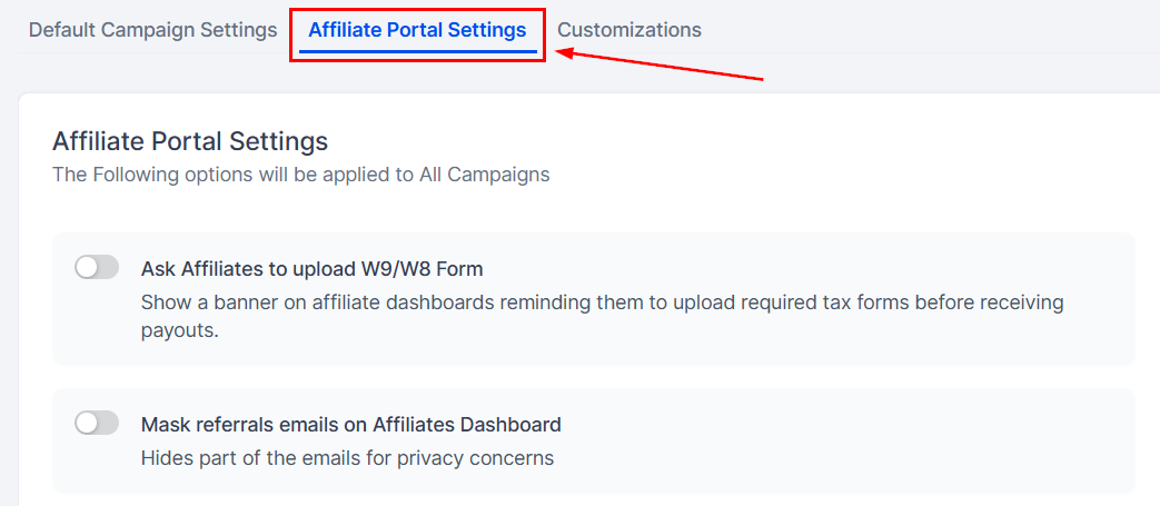Affiliate Portal Settings in the Affiliate Manager