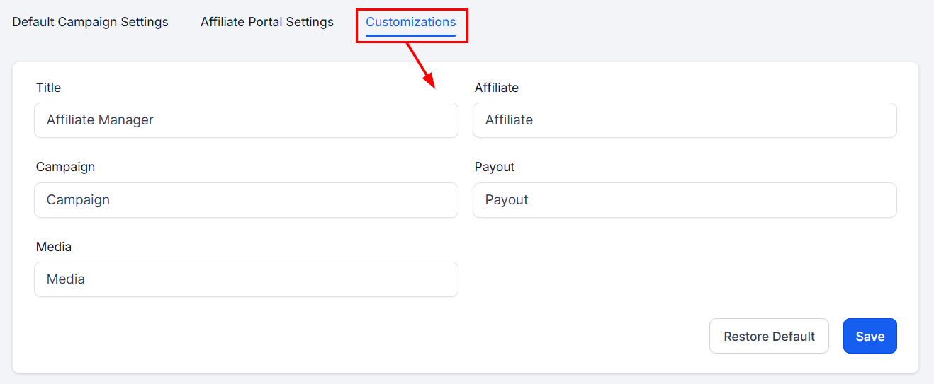 Customizations in the Affiliate Manager