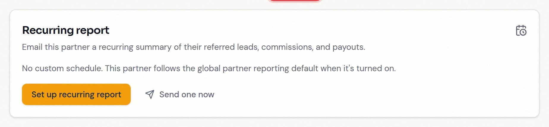 Recurring report card on a partner's Settings tab