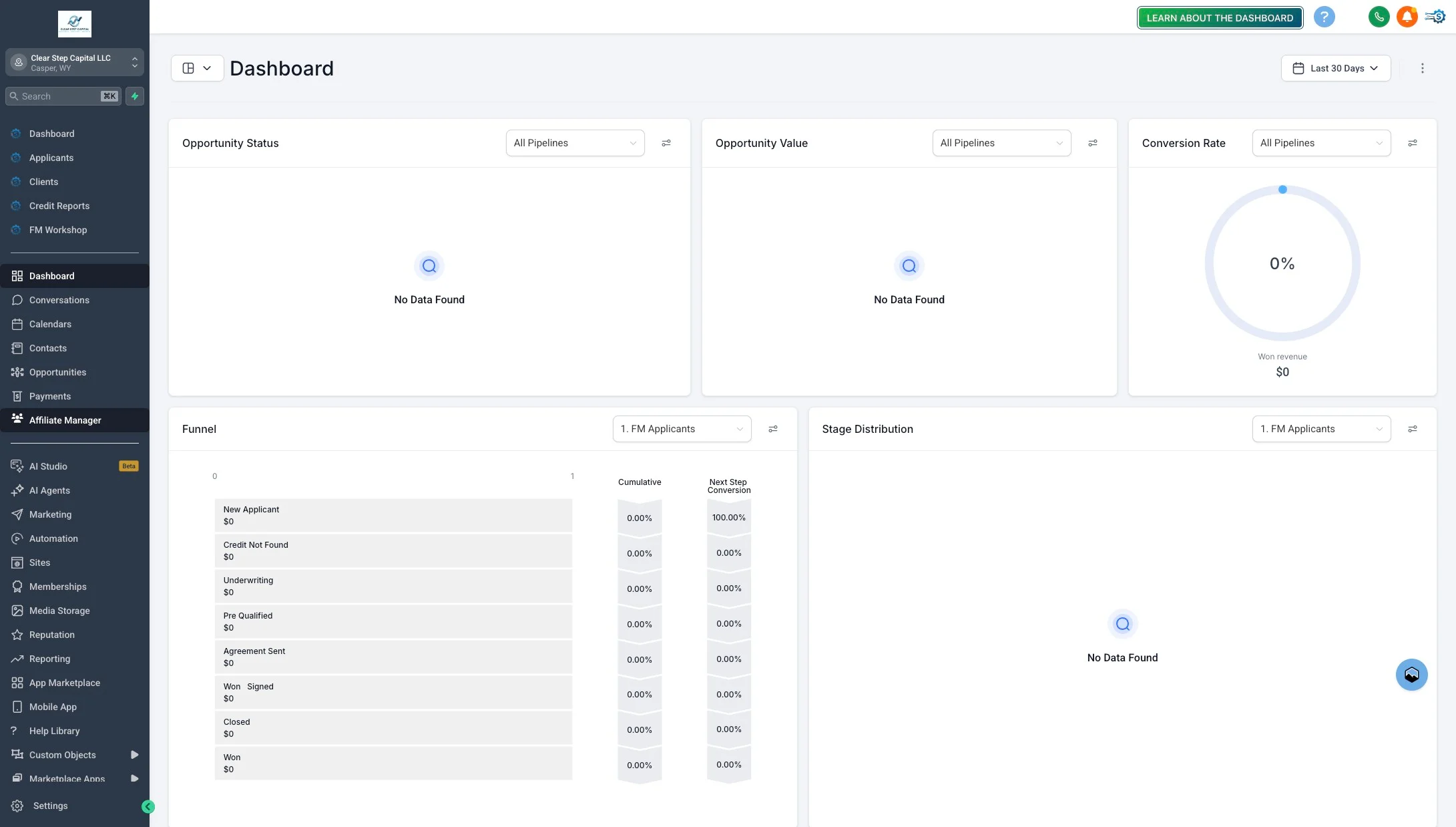 Click Affiliate Manager in the side nav