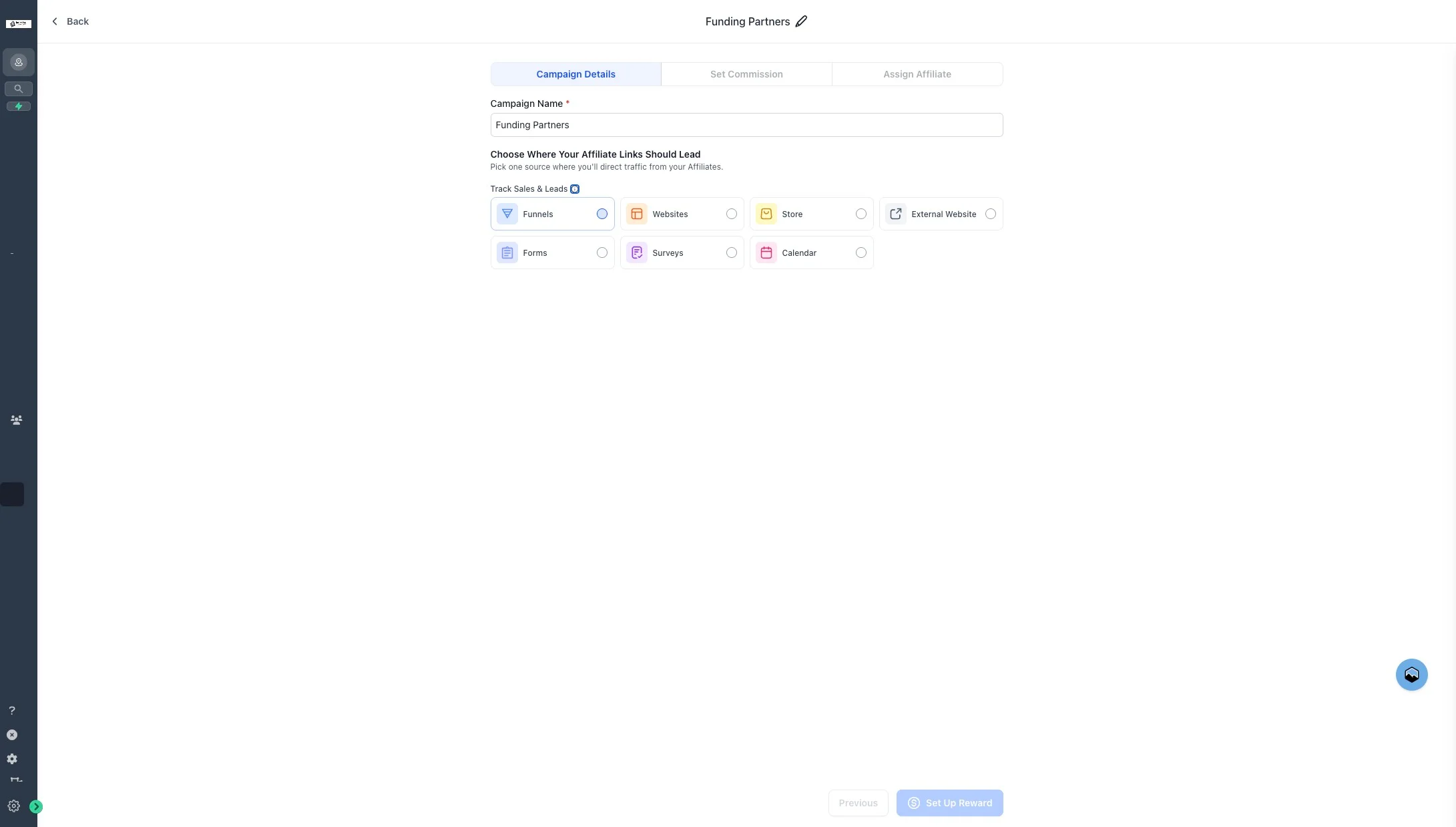 Click the Funnels tab