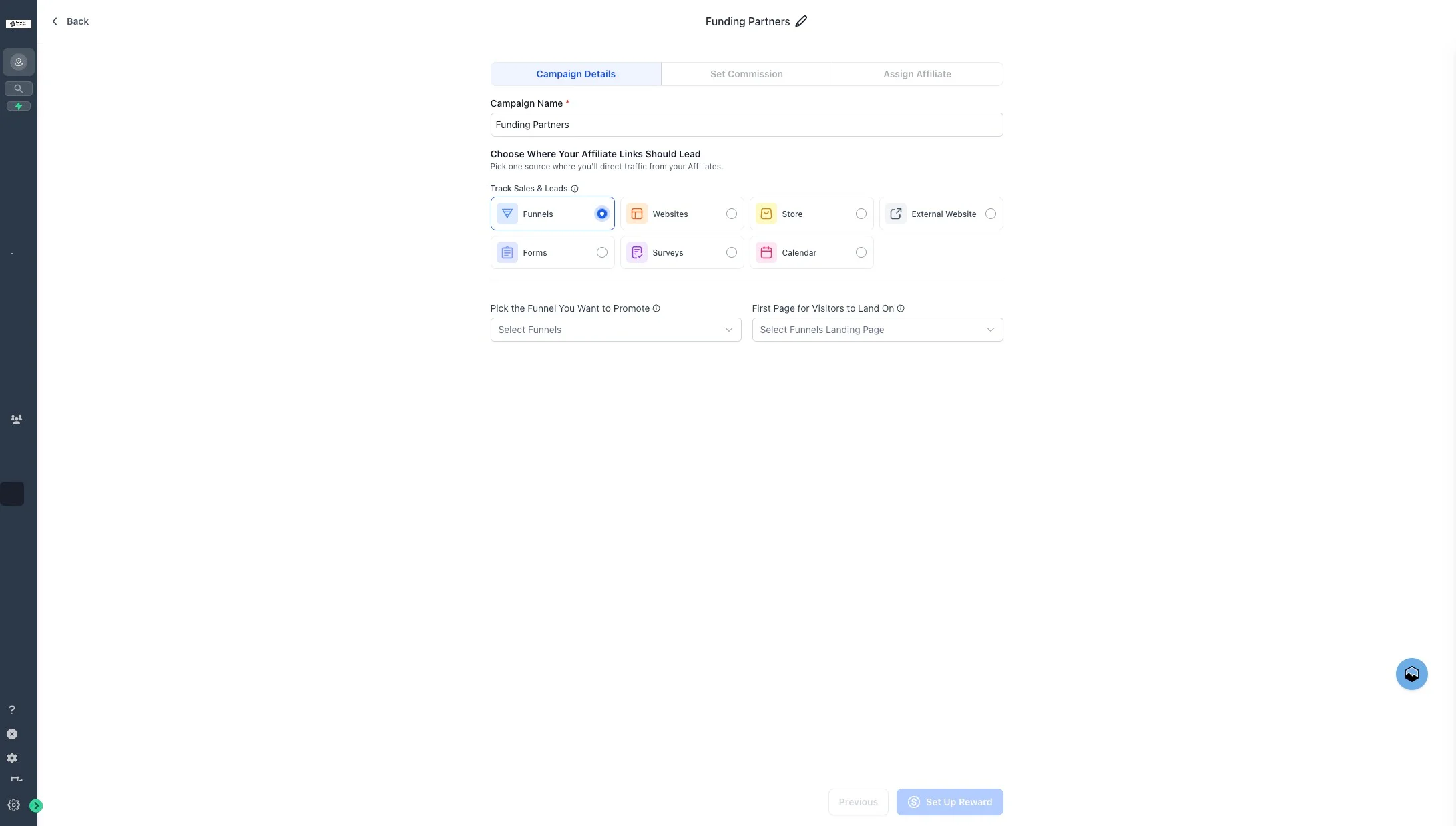 Open the funnel selector