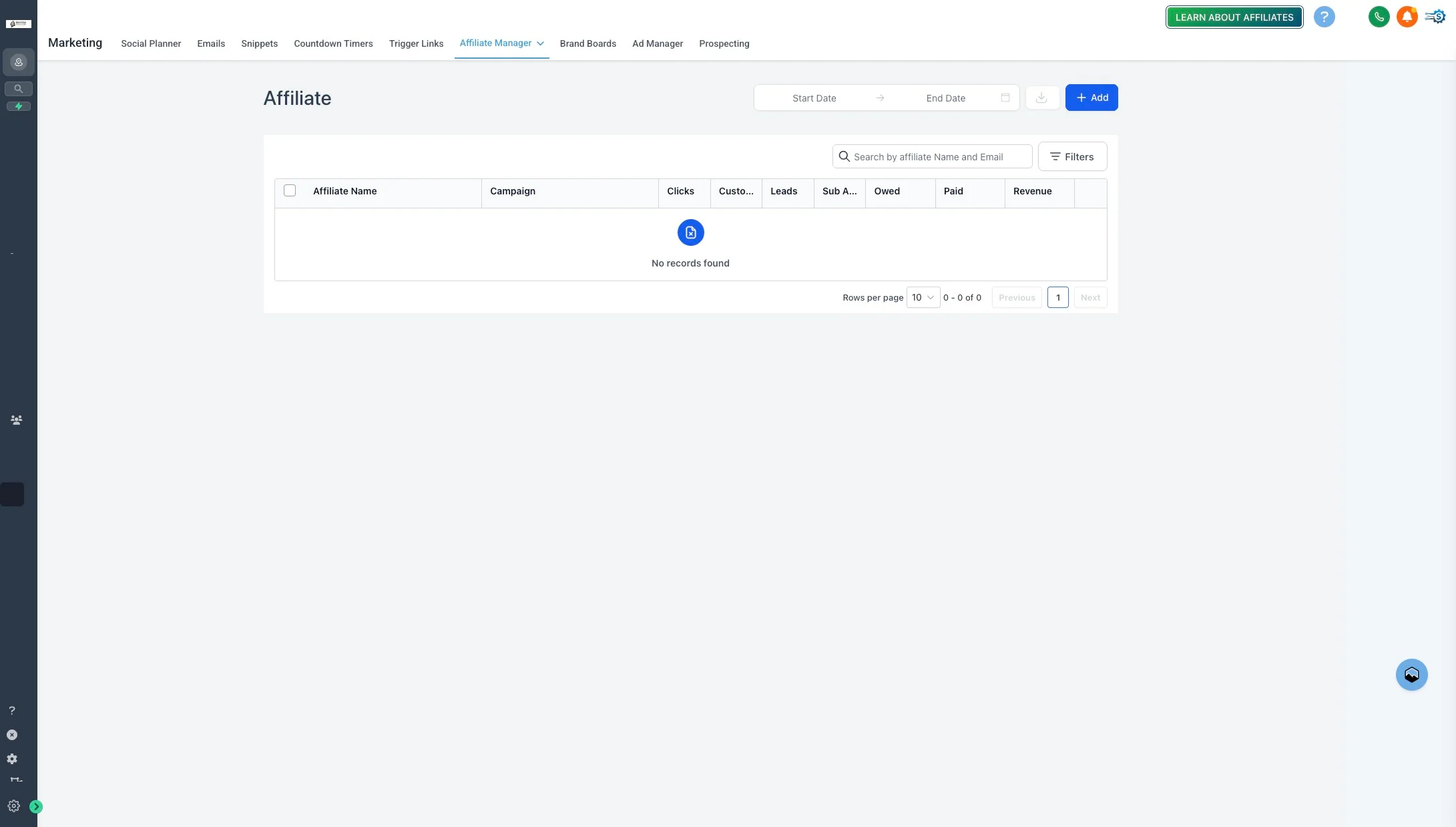 Add a new affiliate