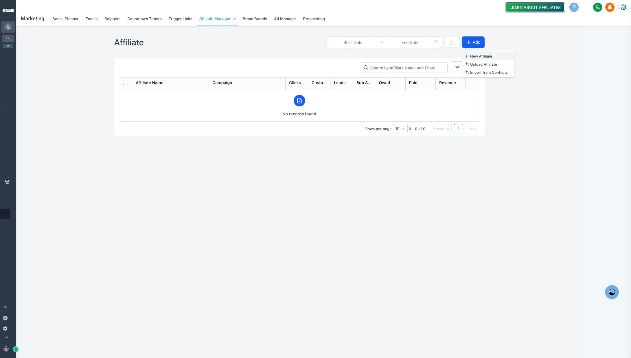 Create a new affiliate