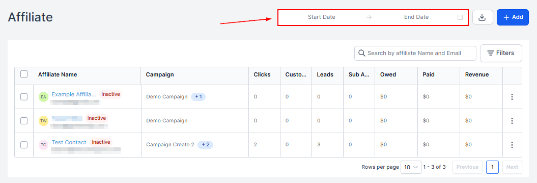 Date Range in the Affiliate Manager