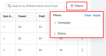 Filters in the Affiliate Manager