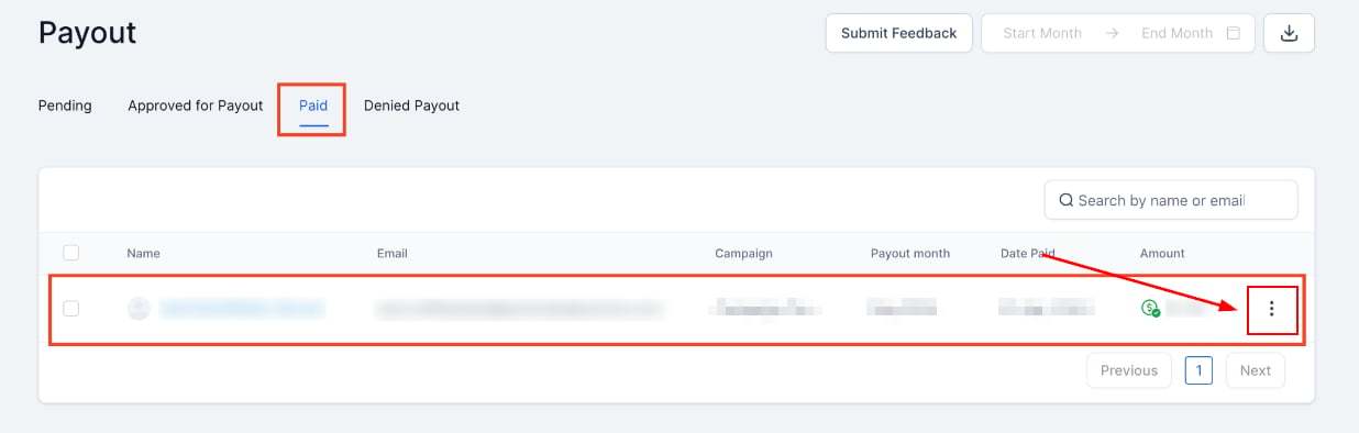 Completed Payments in the Affiliate Manager