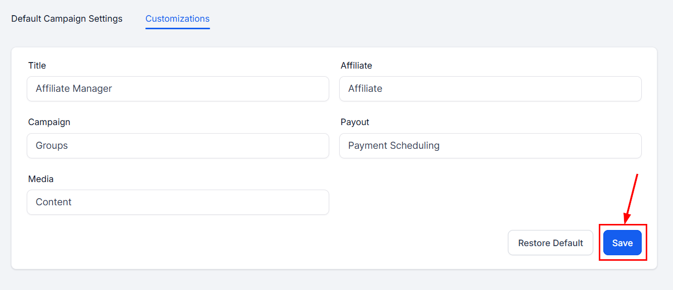 Save Your Changes in the Affiliate Manager