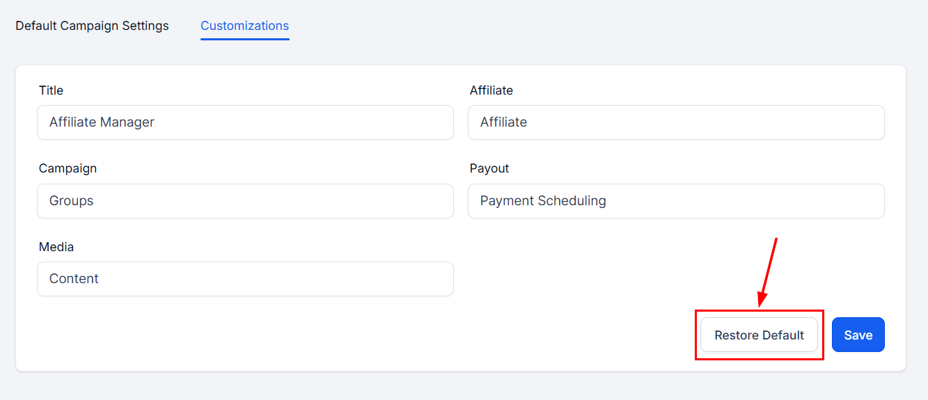 Revert Changes in the Affiliate Manager