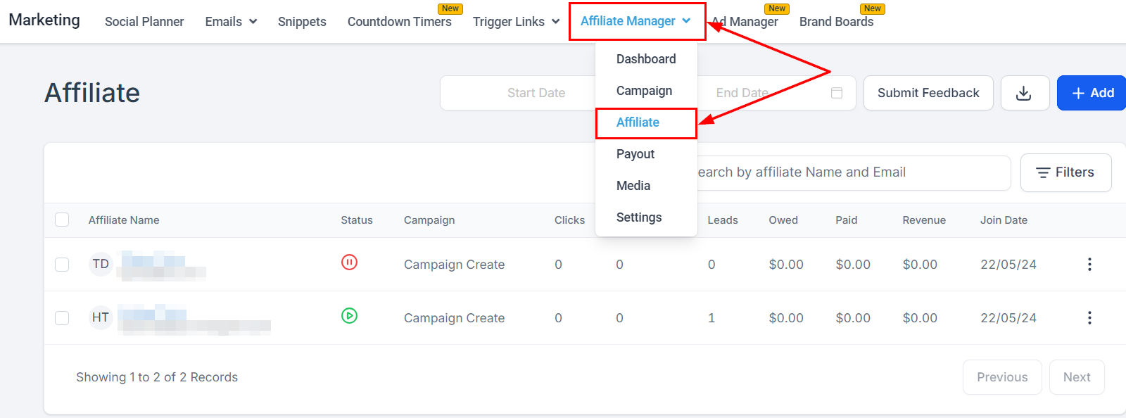 How to Add a Sub-Affiliate Under an Existing Affiliate in the Affiliate Manager