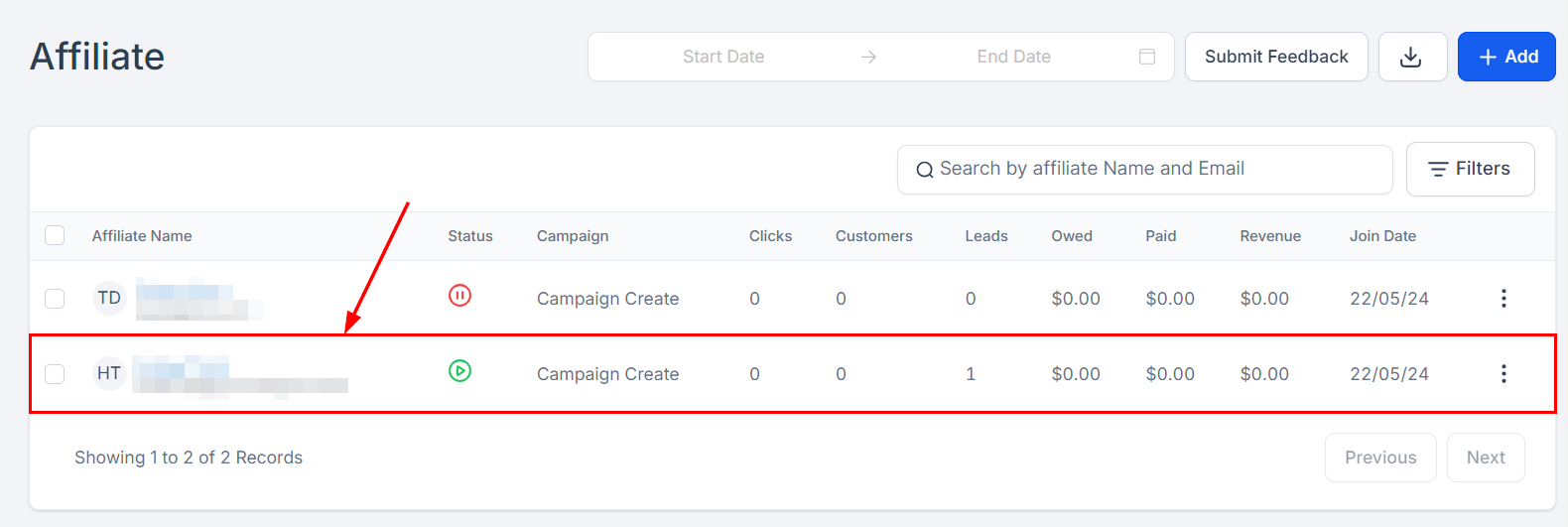 How to Add a Sub-Affiliate Under an Existing Affiliate in the Affiliate Manager (2)