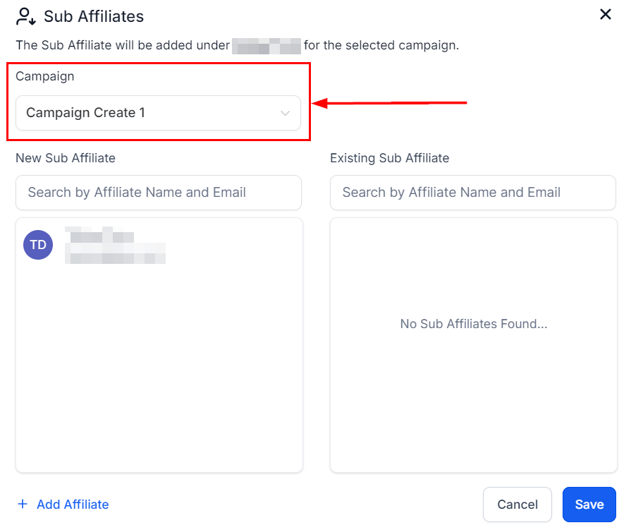 Adding a New Sub-Affiliate in the Affiliate Manager (2)