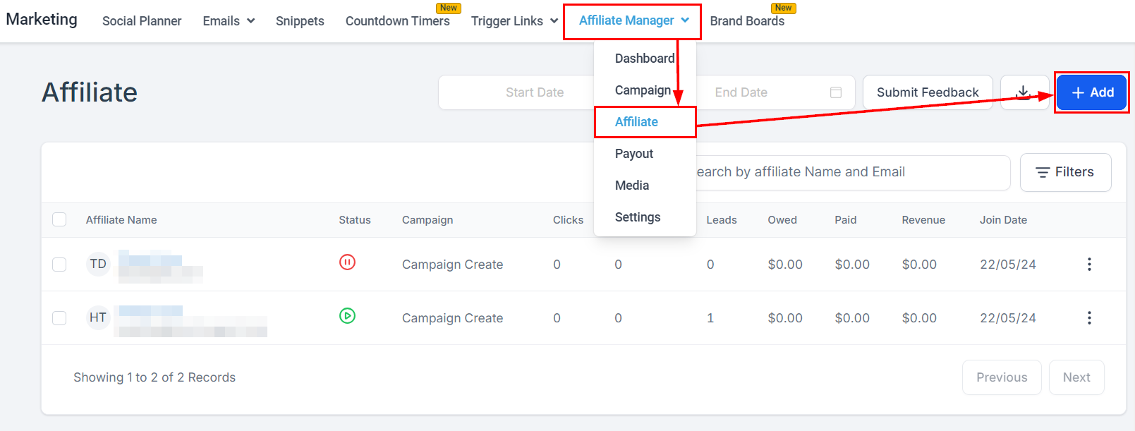 How to Add an Affiliate in the Affiliate Manager