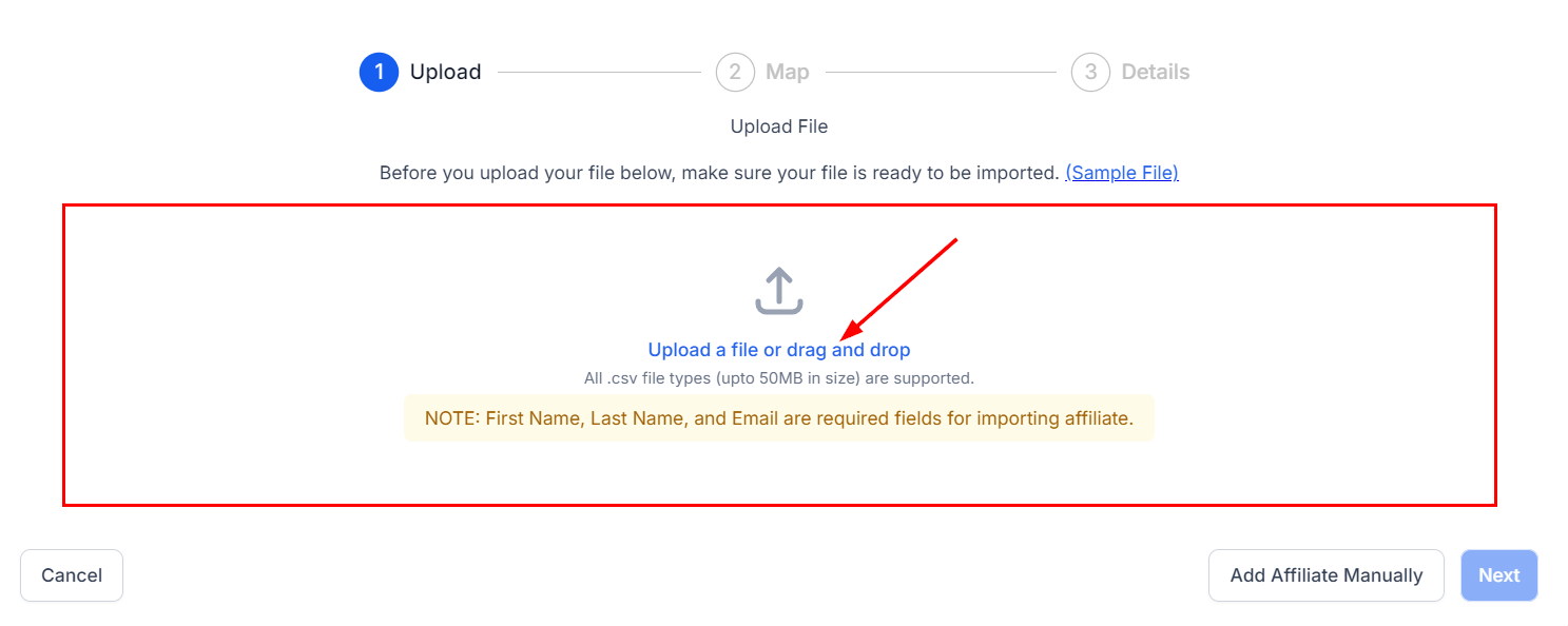 Uploading an Affiliate List in the Affiliate Manager (2)