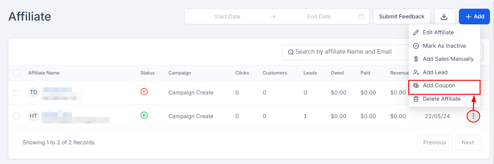 Assigning a Unique Coupon in the Affiliate Manager