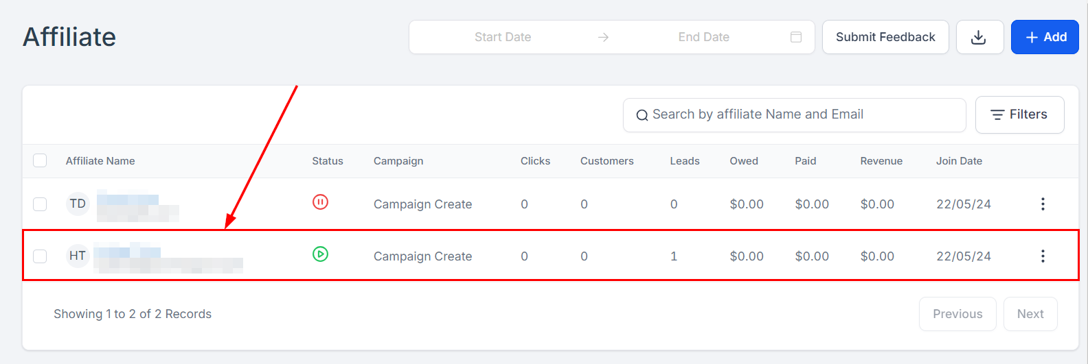 From the Affiliate Profile in the Affiliate Manager