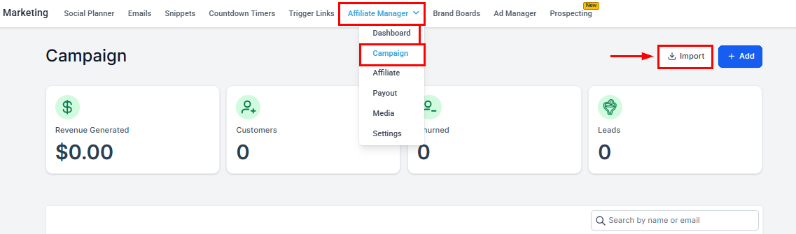 Importing Affiliate Manager Campaigns in the Affiliate Manager