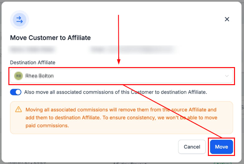 Removing a Customer from an Affiliate in the Affiliate Manager (2)