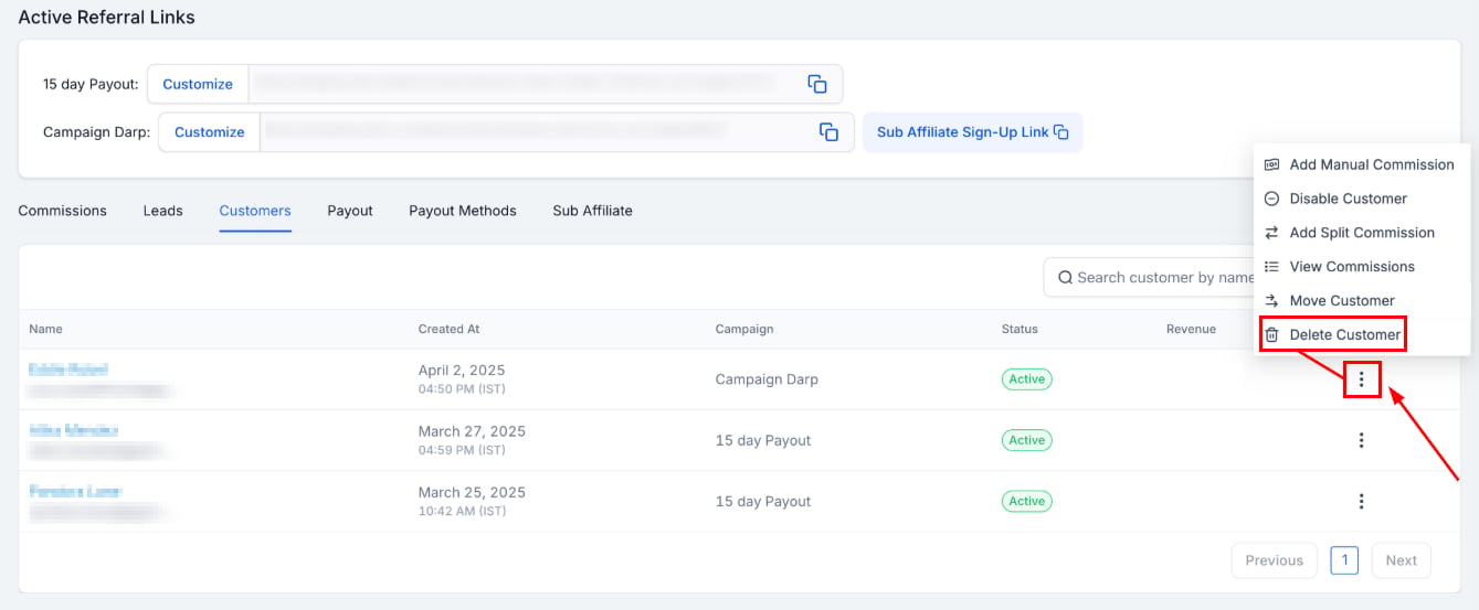 Removing a Customer from an Affiliate in the Affiliate Manager (4)