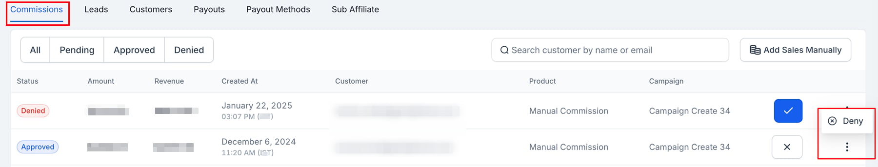 Deleting Commissions in the Affiliate Manager (2)