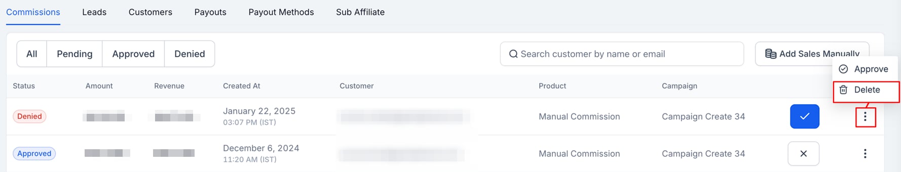 Deleting Commissions in the Affiliate Manager (3)