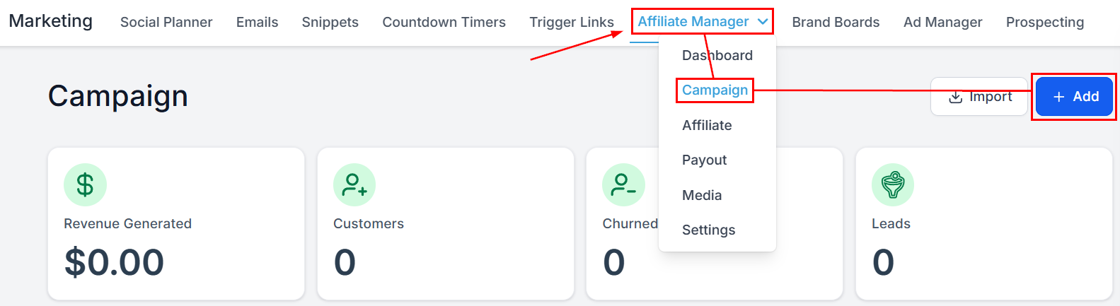 Create a New Campaign in the Affiliate Manager